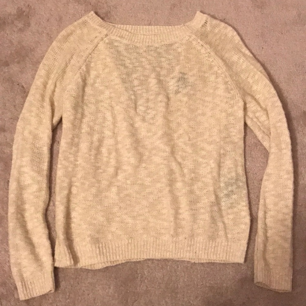 Cream light sweater with open back scoop